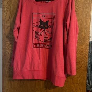 Women's Red Graphic Sweatshirt with Cat Tarot Design